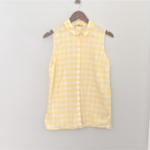 Women's Lafayette 148 Yellow Gingham Tank Button Up Small Cotton Spandex - Picture 9 of 9
